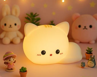 Cute Cat Night Lamp, Squishy Lamp, LED Color-Changing, Cat Lover Gift, Gift idea for him/her, kid&#39;s bedroom