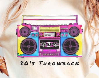 Camiseta estilo años 80, camiseta retro de casete, camiseta vintage de walkman, estilo nostálgico de los 80, camiseta colorida de radiocasete, regalo para amantes de la música de los 80