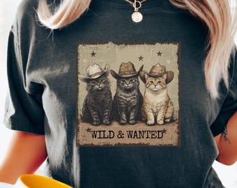 Cowboy Cats T-Shirt, Vintage Western Kitty, Comfort Colors Tee