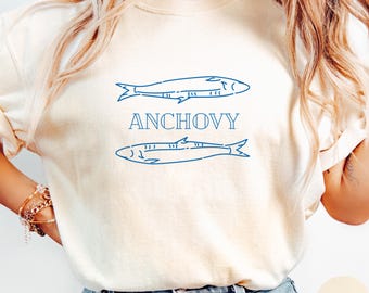 Anchovy T-Shirt – Comfort Colors Vintage Style Tee with Minimal Fish Design, Aesthetic Shirt with Seafood, Ocean