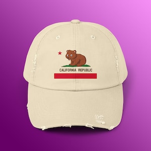 Niedlicher Bären-Kalifornien-Flaggenhut, Vintage Cali-Bärkappe, beunruhigter Baseball-Teddybär-Hut, Unisex-Retro Geschenk, Vati-Hut Kawaii-Bär