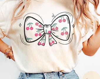 Comfort Colors Cherry Bow T-Shirt, Vintage Coquette Tee