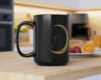 Starry Night Black Cat Mug, Celestial Moon Mug