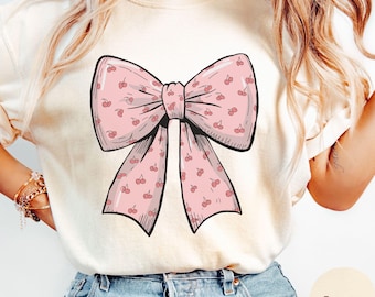 Comfort Colors Cherry Bow T-Shirt, Retro Coquette Tee
