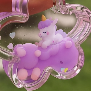 かわいい水に浮かぶユニコーンキーホルダー、樹脂製シェイカーチャーム、アクリルキーホルダー、水入りキーホルダー、かわいいユニコーン、グリッター入り紙吹雪