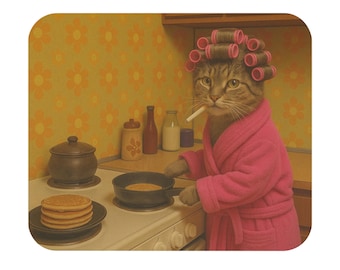 Funny Cat Cooking Mouse Pad, Cute Cat Mousepad, Office Desk Decor, Gift for Cat Lovers, Unique Kitchen Accessory