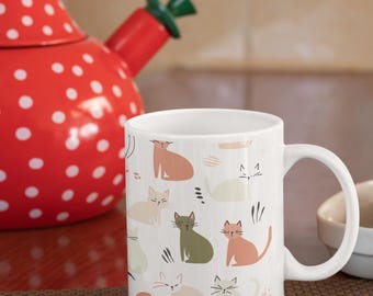 Minimalist Cat Design Coffee Mug, Gift for Cat Lovers