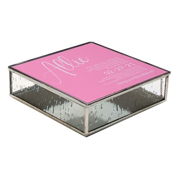 Square Stained Glass Keepsake Box for Bat/Bar Mitzvah Invitation