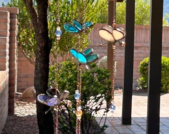 Hanging Stained Glass Butterflies and Beads in Copper