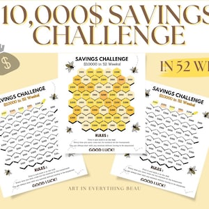 10000 Savings Challenge Printable, 10,000 Savings Challenge, 52 weeks Savings Challenge, 10K Savings Challenge, Savings Money Tracker