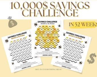 10000 Savings Challenge Printable, 10,000 Savings Challenge, 52 weeks Savings Challenge, 10K Savings Challenge, Savings Money Tracker