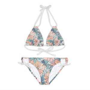 Floral Pastel Print Strappy Bikini Set (AOP)