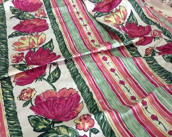 Roommates Nancy Martin Clothworks pink large floral stripe fabric 2 yards plus