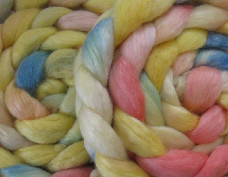 Beach Sunshine merino Tencel Blend Wool Roving - Handpainted Spinning or Felting Fiber 4 ounces Top