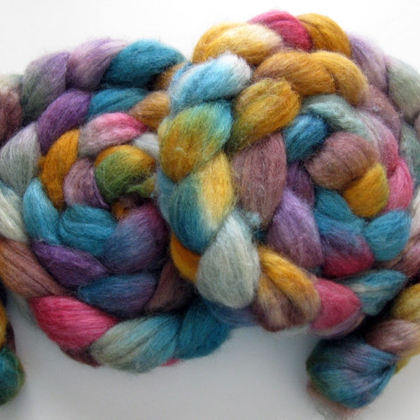 Robin Hood Colorway - Silk and BFL Wool Roving (Top) - Handpainted Spinning or Felting Fiber - 4 ounces