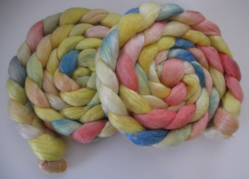 Beach Sunshine merino Tencel Blend Wool Roving - Handpainted Spinning or Felting Fiber 4 ounces Top