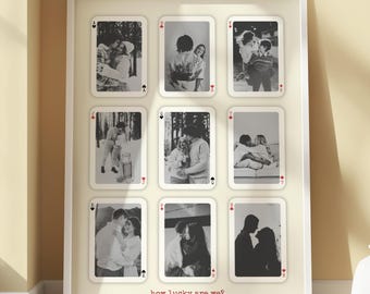 Impresión de pared personalizada con la frase "Qué suerte tenemos" para jugar a las cartas. Regalo de San Valentín para él, regalo de aniversario de 1 año para ella, regalo de cumpleaños para novia.