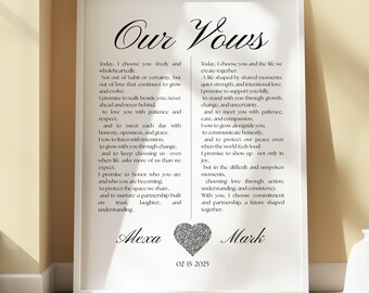 Custom Voice Recording Valentines Gift For Husband Wedding Vows Prints Modern His and Her Vows Art Gift For Wife Anniversary Gift for Couple