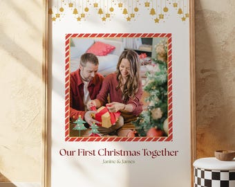 Arte mural navideño personalizado para pareja, foto de pareja, regalo de Navidad para novia, foto de pareja, regalo de aniversario de 1 año