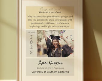 Plantilla de collage de fotos con mensaje de graduación personalizado, regalo de graduación universitaria para la clase de 2025, regalo de posgrado, regalo de arte mural con foto de graduación