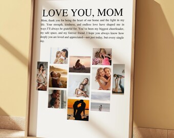 Personalized Photo Collage Gift for Mom: Heart Keepsake Canva Template (Digital Download)