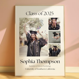Plantilla de collage de fotos de graduación de 2025 personalizada. Regalo de la clase de 2025 para personas mayores. Foto de graduación personalizada. Regalo de graduación de 2025. Arte de pared para graduados.