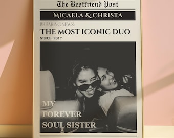 Custom Newspaper Print Gift For Best Friend Personalized Best Friends Poster Retro Bestie Birthday Gift For Her Dorm Room Wall Decor Gift