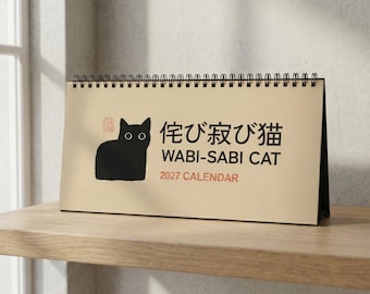 2026 2027 Japanischer Wabi Sabi Katzenkalender, Japan Kultur Kunst Tischkalender, niedliches Büro Dekor, Kawaii Katzenliebhaber Geschenk, Mitte Jahr Planer