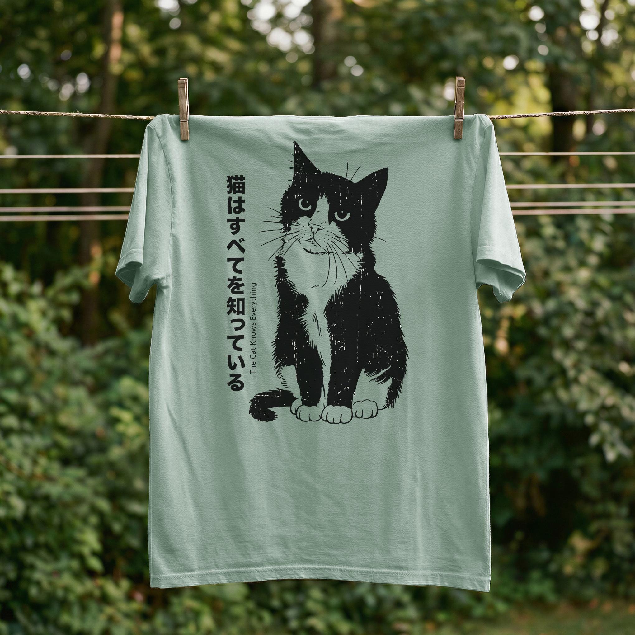 Funny Kawaii Cat T-shirt, Black Cat Lover Gift, Japanese