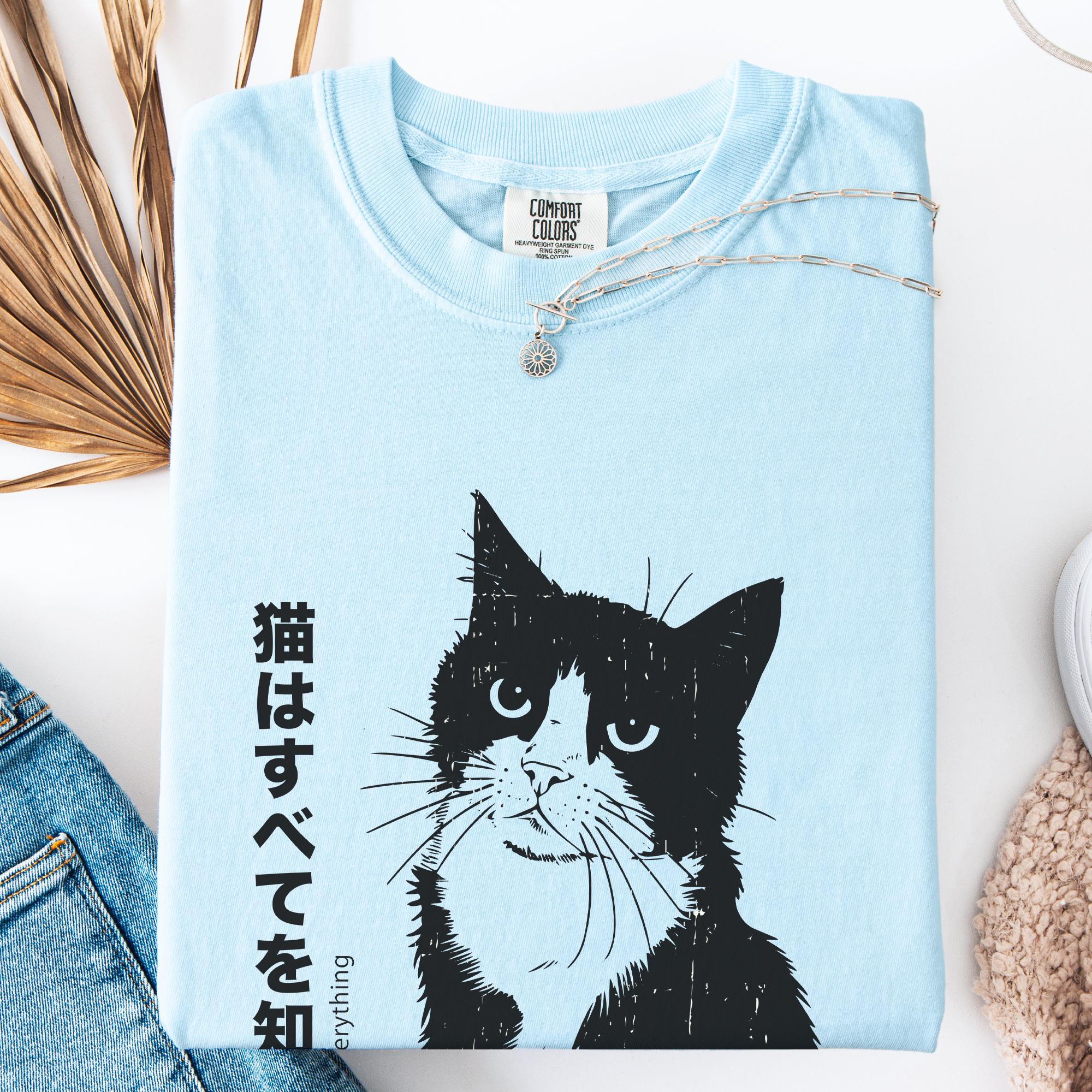 Funny Kawaii Cat T-shirt, Black Cat Lover Gift, Japanese