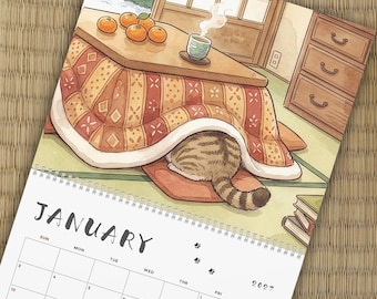 2026 2027 Japanese Cat Wall Calendar, Touring Japan's Four Seasons with Cats, Kawaii Neko Planner, Cat Lover Gift, Japan Travel Art Decor