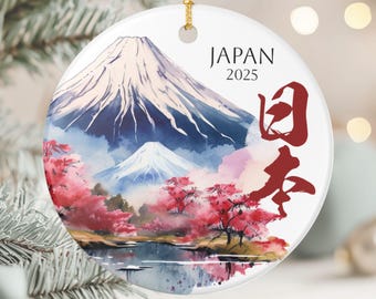 パーソナライズされた日本のオーナメント：富士山水彩画セラミッククリスマスデコレーション