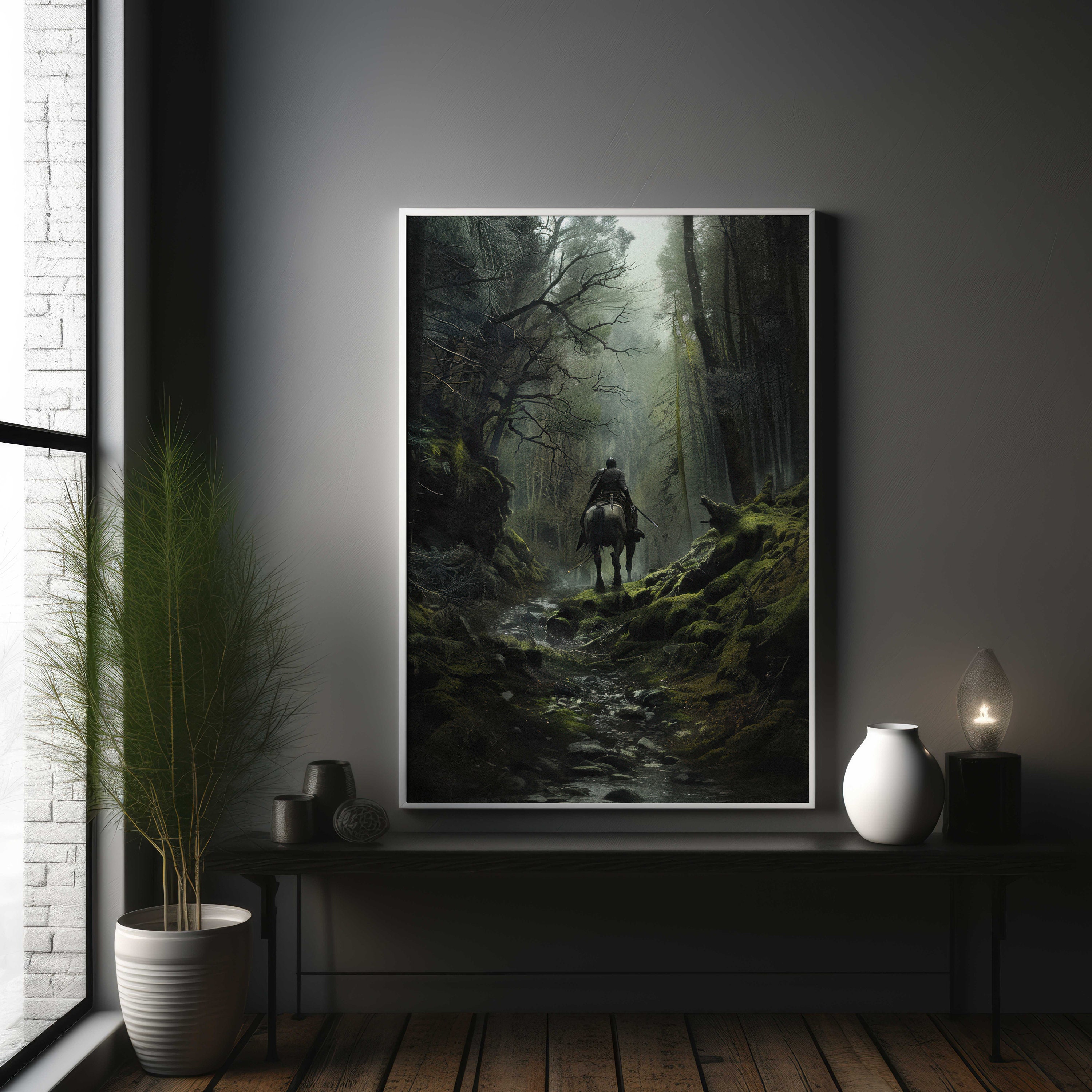 Dark Forest Knight Art Print Medieval Dark Wall Decor Fantasy Dark ...