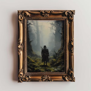 Wald Ritter Kunstdruck Mittelalterliche Wand-Kunst Dunkle Natur-Wand-Dekor Dunkle Fantasy Wand-Kunst Mittelalterliche Kunst Fantasy-Dekor perfekt für Fantasy-Fans