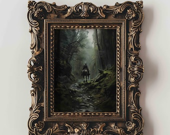 Dark Forest Knight Art Print Medieval Dark Wall Decor Fantasy Dark Nature Fantasy Wall Art Gothic Wall Decor for dark fantasy lovers