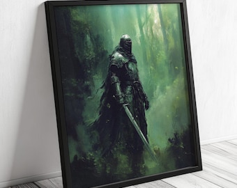Fantasy Ritter Mittelalter Ölgemälde Natur Wandkunst Dark Fantasy Wanddekoration Gothic Wandkunst für Büro Zuhause Schlafzimmer Wand