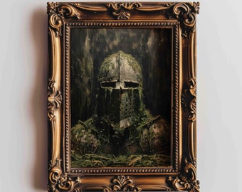 Armadura de caballero medieval Impresión de arte de fantasía oscura Decoración medieval Arte de pared de fantasía Impresión de caballero del bosque oscuro para fanáticos de la fantasía oscura y la fantasía