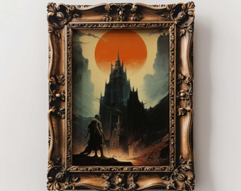 Dark Medieval Fantasy Art Print Dark Fantasy Wall Art Gothic Fantasy Decor Castle Art for Fantasy Lover Dark Fantasy Fan for office library