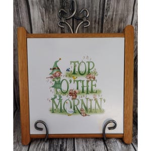 Vintage Top O' The Mornin' St. Patrick's Day Wood Tile Trivet Wall Hanging