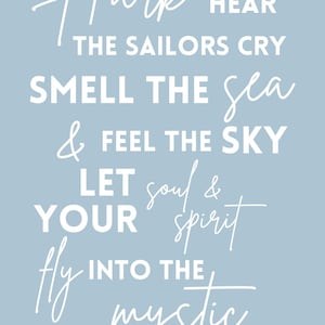 Van Morrison 'into the Mystic' Lyrics Print: Music Poster (digital