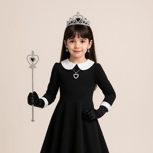 Elegant Dress for a Theatrical Performance, Toddler Goth Frock, Dark Academia Outfit, Luxurious Dress with White Collar for a Fun Party