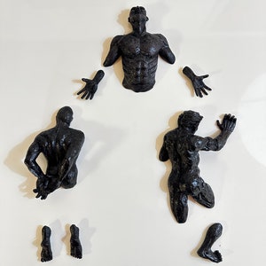 3 Unique pieces Wall Man Sculpture.Decoration Bronze Climbing Up & Through Statue. Adventurer Art  Rock Climber.Modern Sport 3D Figure,gifts