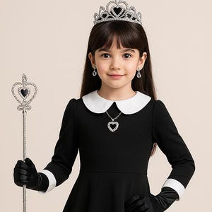 Little Girl&#39;s Black Pageant Gown, Mystical Attire, Kids Cosplay Outfit, Elegant Girls Fantasy Costume, Black Ruffle Dress for a School Play