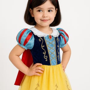 Girls Princess Dress, Yellow Fairytale Costume, Birthday Gown, Toddler Dress Up Outfit with Red Bow, Forest Princess Cosplay, Royal Outfit