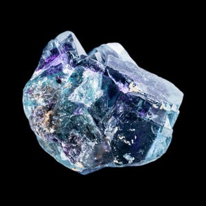 Fluorite crystal with zoning, raw blue and purple fluorite cube, namibian mineral specimen, natural cubic fluorite, okorusu fluorite