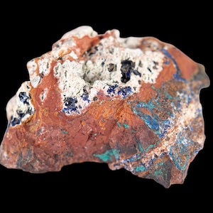 Spécimen minéral azurite malachite, grappe de cristal bleu-vert sur matrice rouge, cadeau minéral brut, décoration intérieure, cristal d&#39;exposition de collection