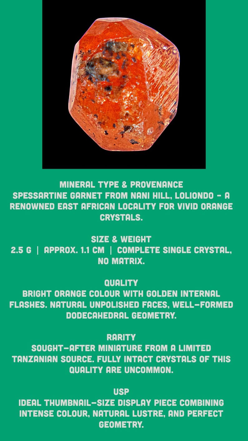 Natural orange spessartine garnet crystal from tanzania, raw garnet specimen for collectors, vivid orange mineral for display image 9