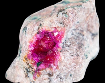 Cobaltoan dolomite crystal, vivid pink dolomite with malachite, natural mineral specimen from kipushi, collector crystal