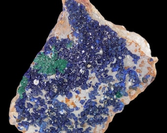 Azurit und Malachit auf Matrix, Arizona-Mineral, blaue und grüne Kristalle, natürliches Kupfermineral, kleines Sammlerstück