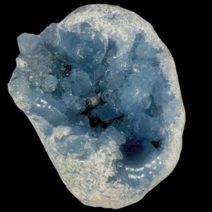 Large blue celestite geode from madagascar, natural crystal cluster for home decor or meditation